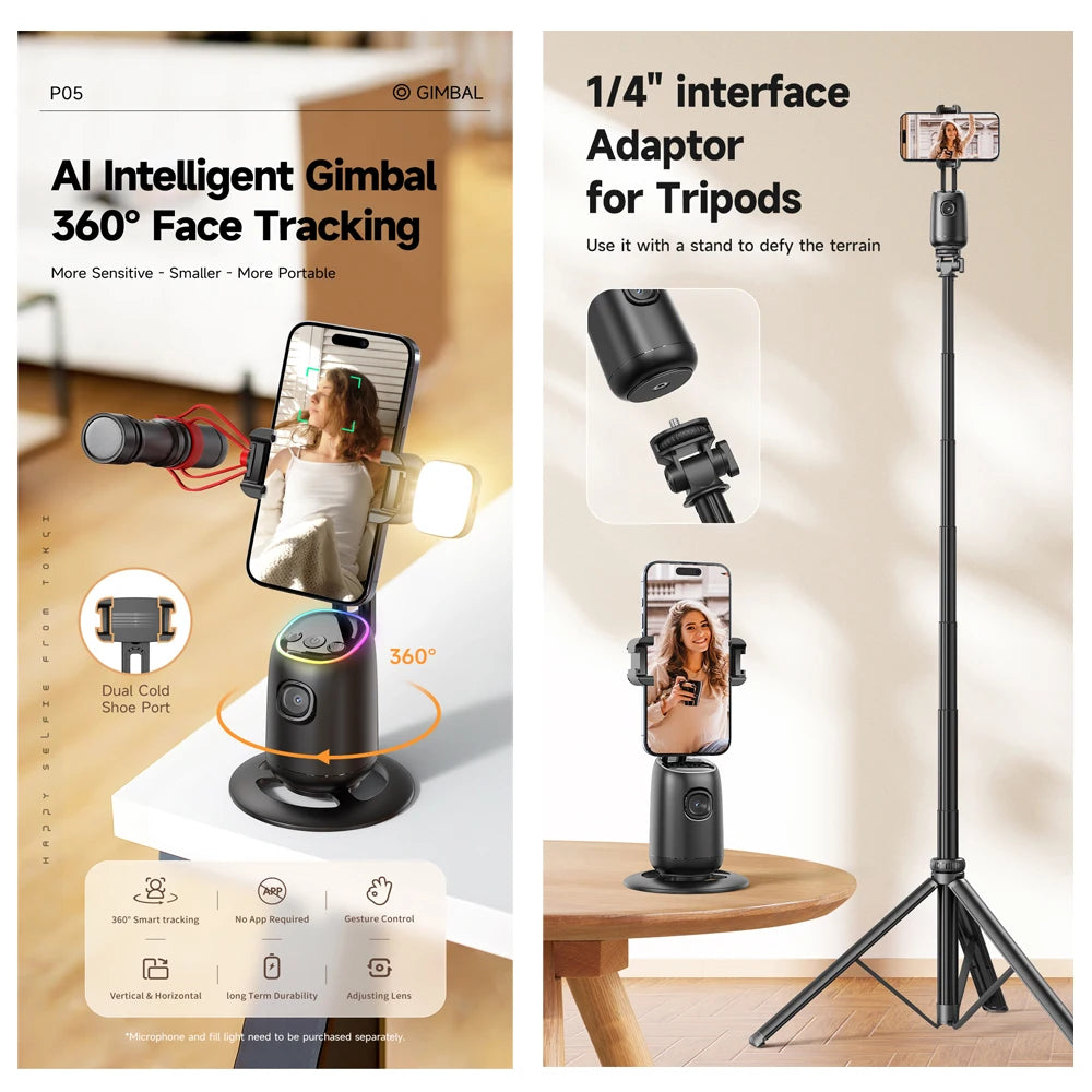 AI Smart Gimbal 360° Auto Follow-Up Face Tracking