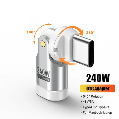 AUFU 240W USB C Adapter 5A Fast Charging USBC Male To Type C Female Converter For iPhone Laptop Macbook 540 Rotation OTG Adapter
