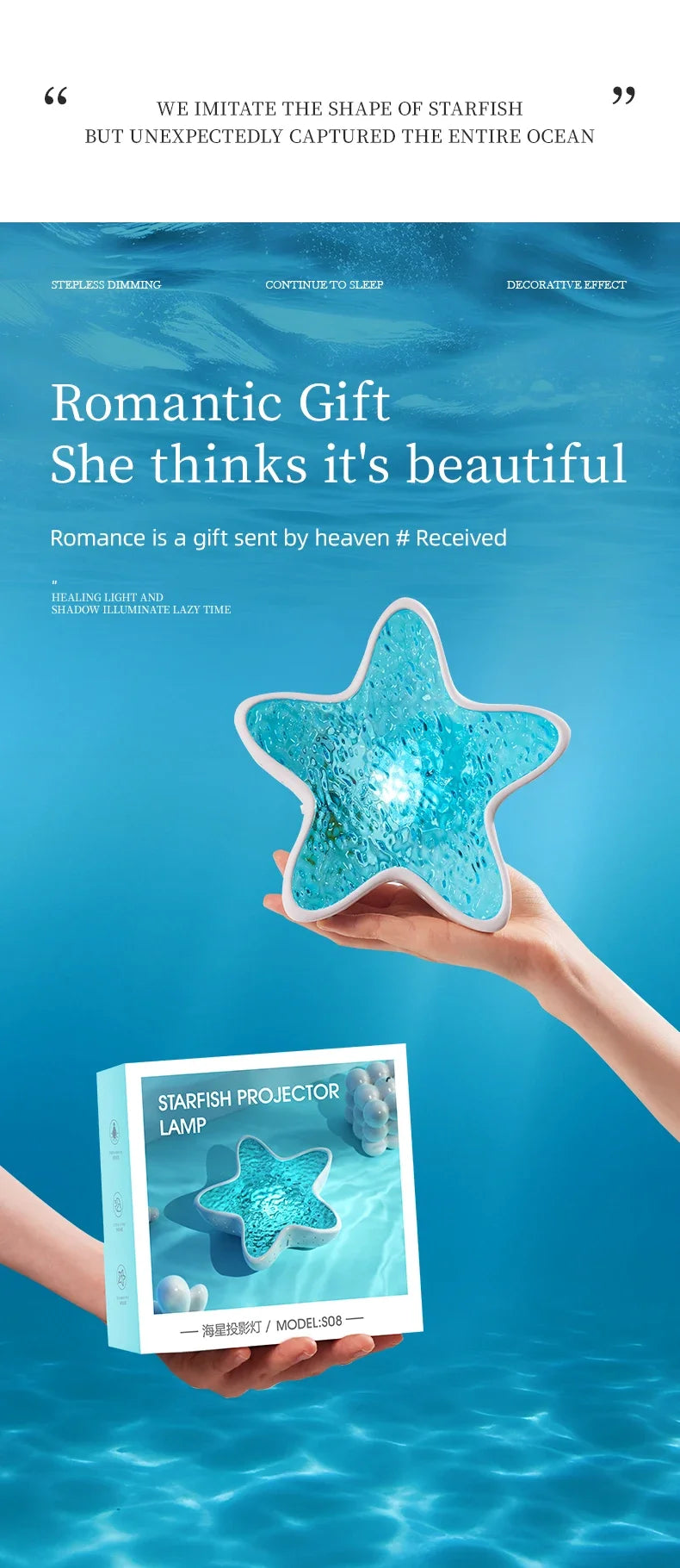 Starfish LED Night Light Rechargeable Table Lamp Northern Ocean Wave Projector Lights Romantic For Bedroom Desk Festival Decor