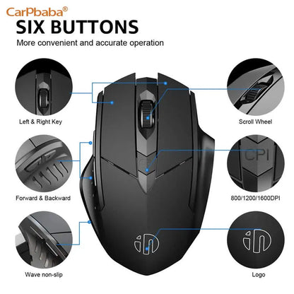 PM6 Wireless Mouse Rechargeable 2.4GHz USB Office Mute Bluetooth Mouse 6 High Effecient Buttons For PC Laptop Tablet Mobile
