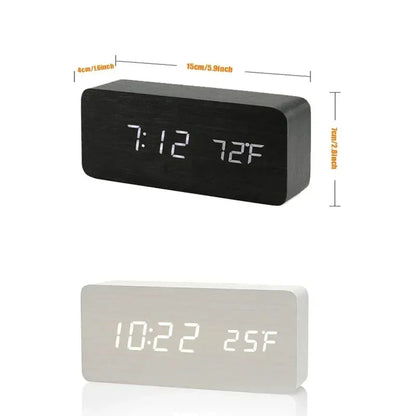 Digital Alarm Clock Wooden LED Table Clock with Temperature for Bedroom Office Travel Desk Decorations