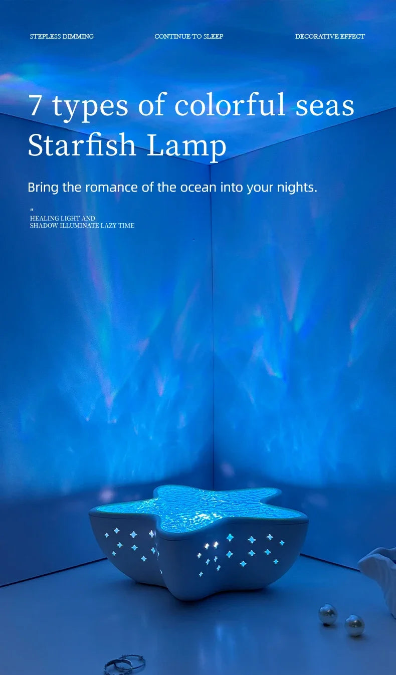 Starfish LED Night Light Rechargeable Table Lamp Northern Ocean Wave Projector Lights Romantic For Bedroom Desk Festival Decor