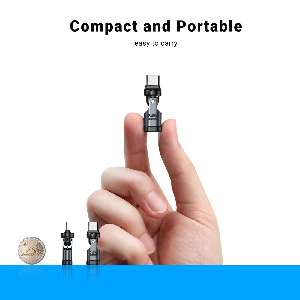 AUFU 240W USB C Adapter 5A Fast Charging USBC Male To Type C Female Converter For iPhone Laptop Macbook 540 Rotation OTG Adapter