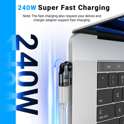 AUFU 240W USB C Adapter 5A Fast Charging USBC Male To Type C Female Converter For iPhone Laptop Macbook 540 Rotation OTG Adapter