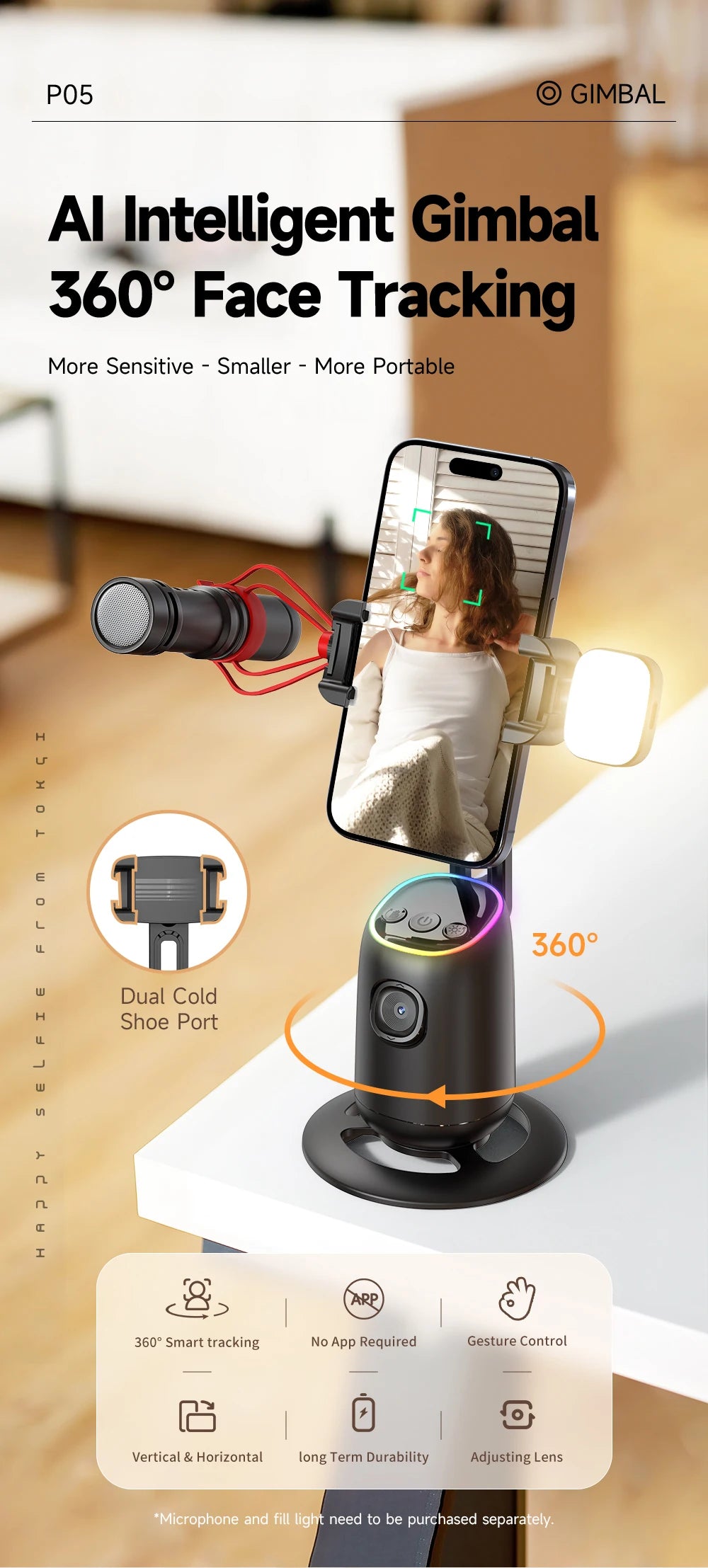 AI Smart Gimbal 360° Auto Follow-Up Face Tracking