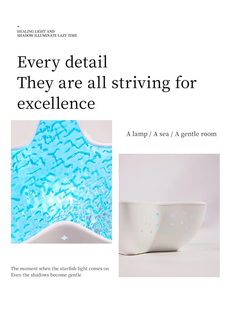 Starfish LED Night Light Rechargeable Table Lamp Northern Ocean Wave Projector Lights Romantic For Bedroom Desk Festival Decor