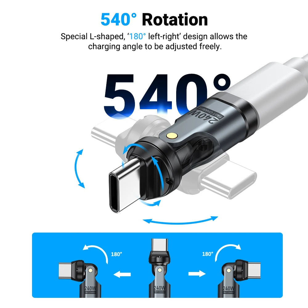 AUFU 240W USB C Adapter 5A Fast Charging USBC Male To Type C Female Converter For iPhone Laptop Macbook 540 Rotation OTG Adapter