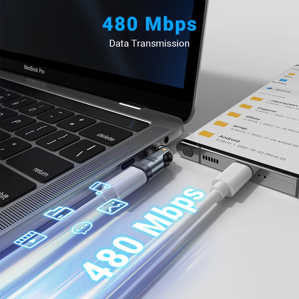 AUFU 240W USB C Adapter 5A Fast Charging USBC Male To Type C Female Converter For iPhone Laptop Macbook 540 Rotation OTG Adapter