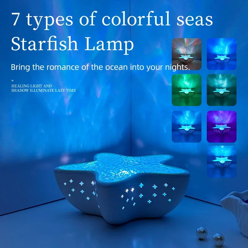 Starfish LED Night Light Rechargeable Table Lamp Northern Ocean Wave Projector Lights Romantic For Bedroom Desk Festival Decor