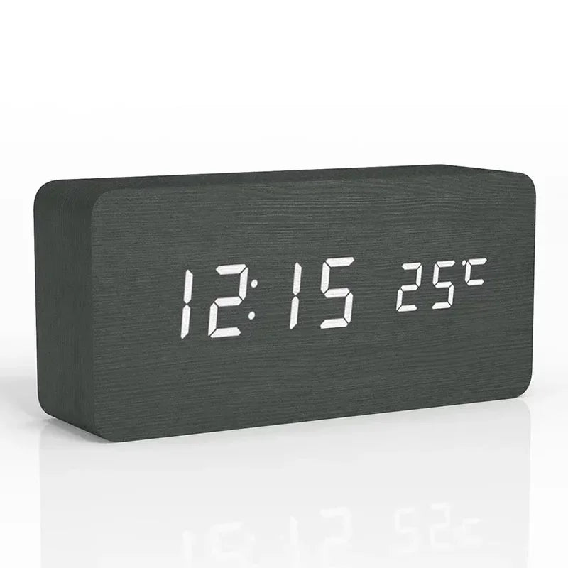 Digital Alarm Clock Wooden LED Table Clock with Temperature for Bedroom Office Travel Desk Decorations