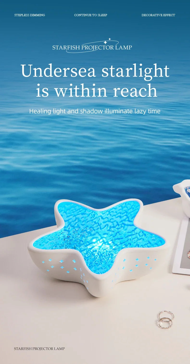 Starfish LED Night Light Rechargeable Table Lamp Northern Ocean Wave Projector Lights Romantic For Bedroom Desk Festival Decor