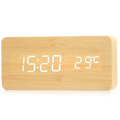 Digital Alarm Clock Wooden LED Table Clock with Temperature for Bedroom Office Travel Desk Decorations